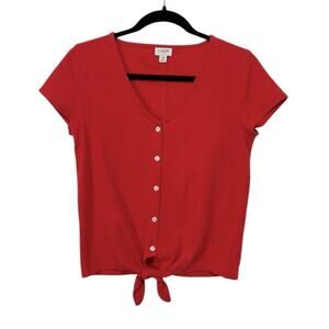 J.Crew Red V neck Tie Front Blouse, Women’s Size XS